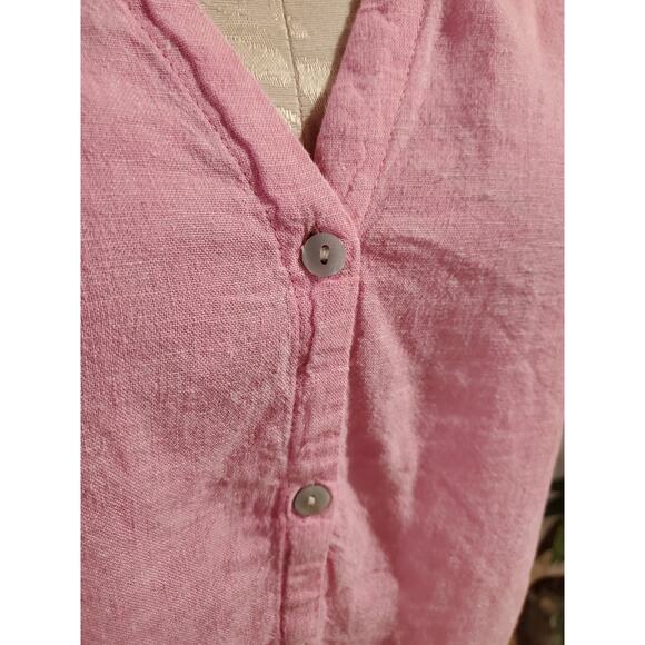Joie Linen Shell Button Pleated Long Sleeve Blouse Top Womens Size L Pink Hi Low - Picture 5 of 10